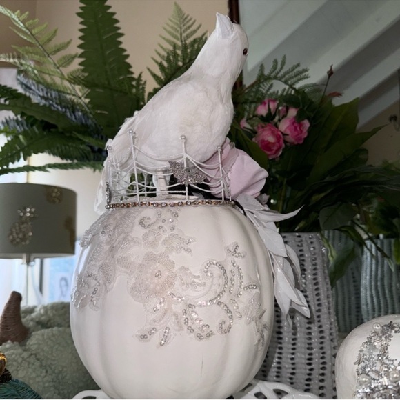 Cyndy’s Beach House Other - NEW! Gorgeous Gothic White Lace Pumpkin + Crown + White Crow